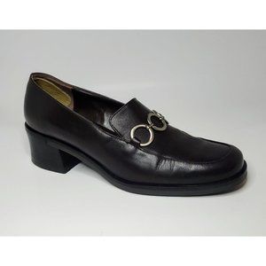 𝅺calico Heels Block Slip On Oxford Black Leather Br